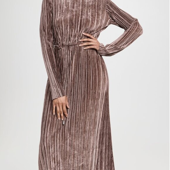 NEW NWT Sabina Musayev Lattice Dress Lattice Dress S Brown Velvet Ribbed Long - Picture 5 of 6